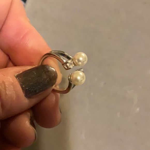 Diamonique Sterling Silver and pearl cuff ring size 6. - Picture 2 of 3